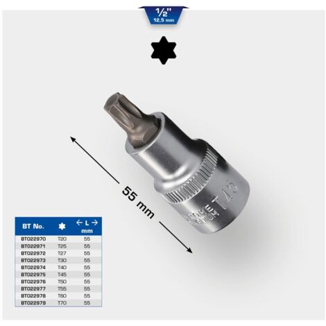 BRILLIANT TOOLS 1/2&quot Torx-Bit-Stecknuss 55 mm lang T40 - BT022974 (1/5)