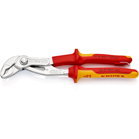 KNIPEX 87 26 250 T BK Cobra® VDE Hightech-Wasserpumpenzange, isoliert isoliert mit Mehrkomponenten-Hüllen, VDE-geprüft mit integrierter isolierter Befestigungsöse zum Anbringen einer Absturzsicherung 