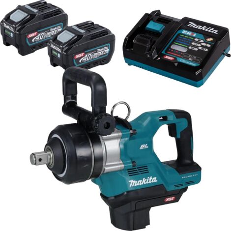 Makita Akku-Schlagschrauber 40V max. / 5,0 Ah, 2 Akkus + Ladegerät , 1"-Außenvierkant mit Kurzschaft TW009GT201