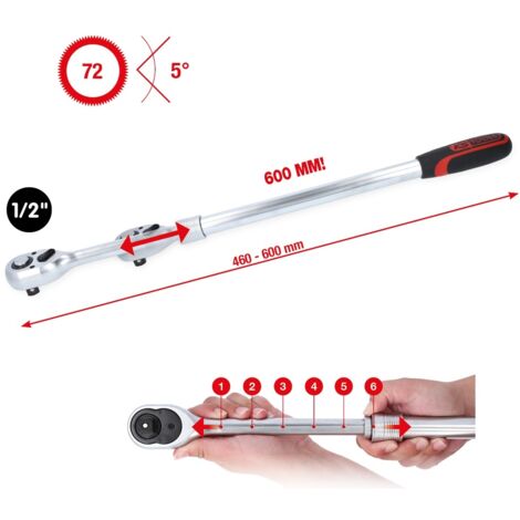 KS Tools 1/2 Teleskop-Umschaltknarre, extra lang, 72-Zahn