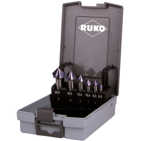 RUKO Kegel- und Entgratsenker-Satz 6tlg. DIN 335 Form C 90° HSS-TiAlN Ø 6,3 - 20,5 mm in Kunststoffkassette - 102152FRO