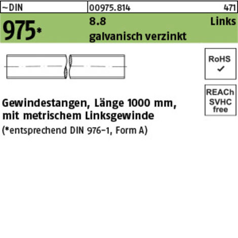 DIN 975 8.8 Links galvanisch verzinkt Gewindestangen, Länge 1000 mm mit metrischem Linksgewinde - Abmessung: M 30 -LH VE=S (1 Stück)