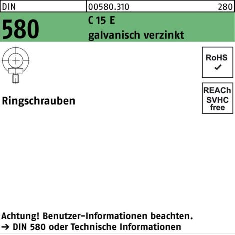DIN 580 Ringschraube VG M18 1.1141 (C15E) galvanisch verzinkt