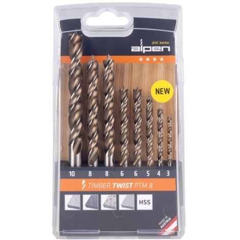 Holzspiralbohrersatz TIMBER TWIST 8-teilig 1x Ø 3, 4, 5, 10mm, 2x Ø 6, 8mm ALPEN