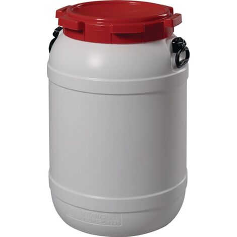 Weithalsfass 68,0 l PE weiß mit rotem Deckel - 7068-91-046