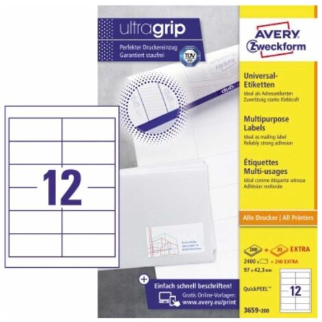 Universaletikett ultragrip 97 x 42,3 mm (B x H) nicht wieder ablösbar Papier weiß 2.640 Etik./Pack. (1/5)