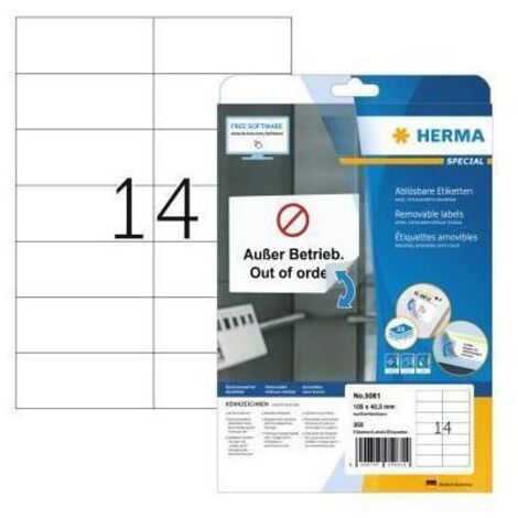 Universaletikett 105 x 42,3 mm (B x H) wieder ablösbar Papier weiß 350 Etik./Pack.