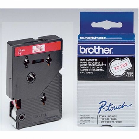 Schriftbandkassette P-touch TC-202 12 mm x 7,7 m (B x L) weiß rot (1/5)