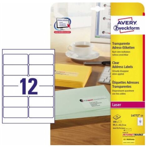 Adressetikett QuickPEELT 99,1 x 42,3 mm (B x H) Polyester transparent 300 Etik./Pack. (1/5)