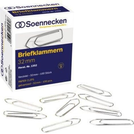 Büroklammer spitze Form 32mm Metall verzinkt silber 100 St./Pack. (1/4)