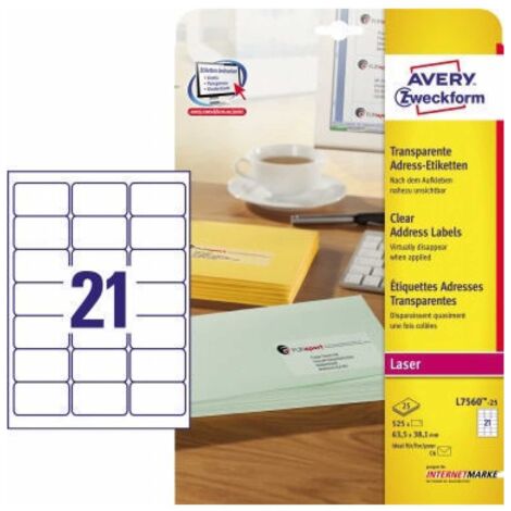 Adressetikett QuickPEELT 63,5 x 38,1 mm (B x H) Polyester transparent 525 Etik./Pack. (1/5)