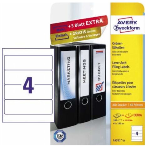 Ordnerrückenetikett ultragrip breit/kurz 61 x 192 mm (B x H) selbstklebend ohne Griffloch weiß 120 Etik./Pack. (1/5)