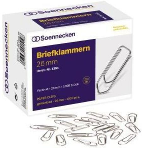 Büroklammer spitze Form 26mm Metall verzinkt silber 1.000 St./Pack. (1/4)