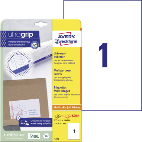Universaletikett ultragrip 210 x 297 mm (B x H) Papier weiß 30 Etik./Pack.
