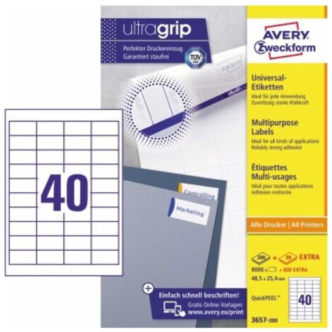 Universaletikett ultragrip 48,5 x 25,4 mm (B x H) nicht wieder ablösbar Papier weiß 8.800 Etik./Pack. (1/5)