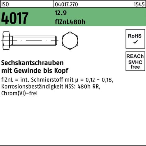 ISO 4017 12.9 M 16 x 30 flZnL/nc/x/x/480h/C flZn S 50 Stk