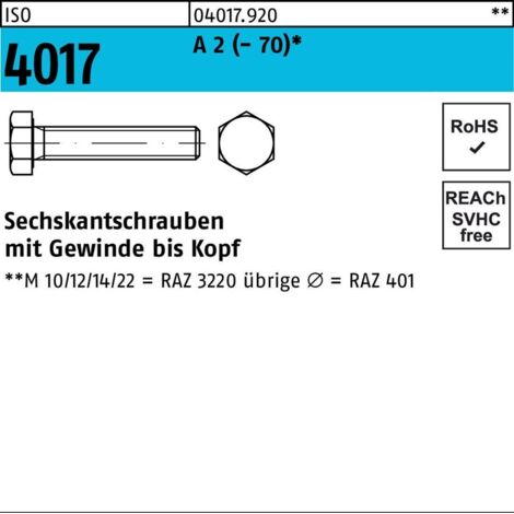 ISO 4017 Sechskantschraube VG M8x16 Edelstahl A2 blank 100 Stk