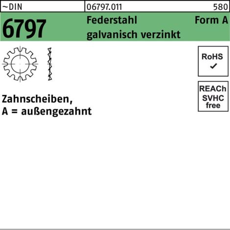 Zahnscheibe DIN 6797 FormA außengezahnt A 13 Federstahl galv.verz. 100St. (1/2)