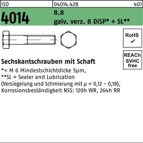 Sechskantschraube ISO 4014 Schaft M14x60 8.8 galv.verz. 8 DiSP+SL 50St.