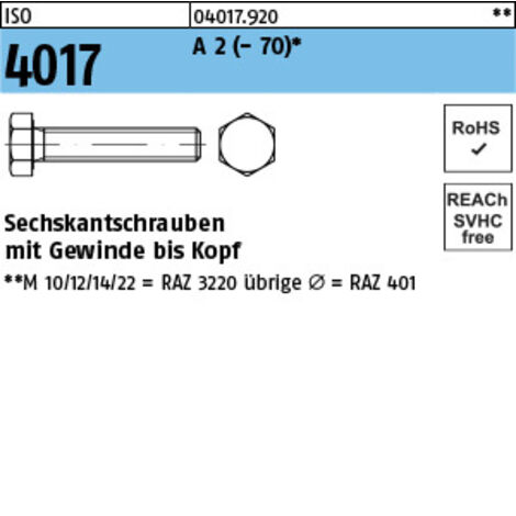 ISO 4017 Sechskantschraube VG M8x20 Edelstahl A2 blank 100 Stk