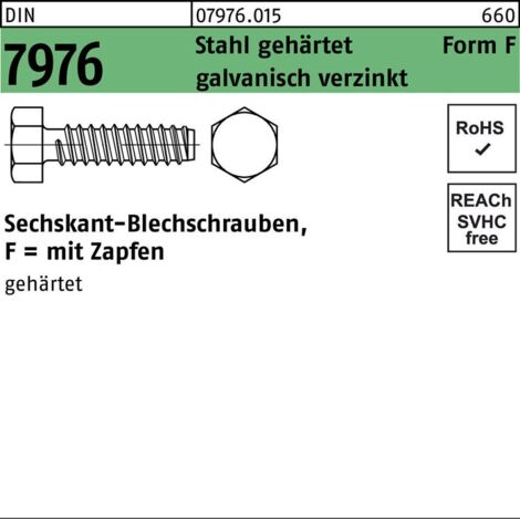 Blechschraube DIN 7976 Sechskant/Zapfen 6,3x19 -F Stahl geh.galv.verz. 250St. (1/2)