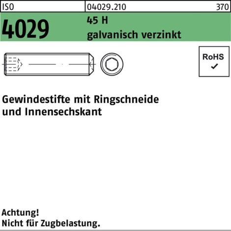 Gewindestift ISO 4029 Ringschneide/Innen-6kt M12x16 45 H galv.verz. 200St. (1/2)