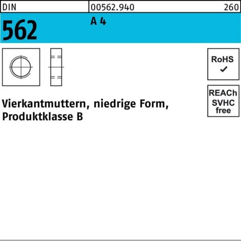 Vierkantmutter DIN 562 niedrige FormM6 A 4 100 Stück