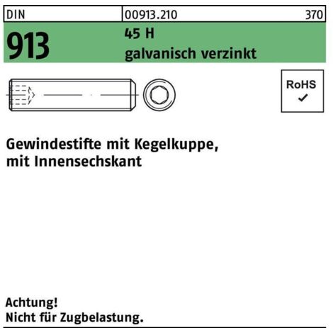 Gewindestift DIN 913 Kegelkuppe/Innen-6kt M5x6 45 H galv.verz. 1000St.