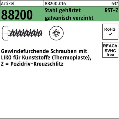 Linsenkopfschraube für Kunstoffe VG 2,5x10 Stahl galvanisch verzinkt PZ 1000 Stk (1/2)