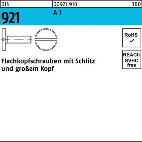 DIN 921 Flachkopfschraube VG M3x10 Edelstahl A1 blank Schlitz m. großem Kopf 100 Stk (1/2)