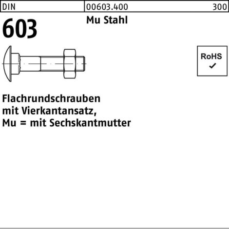 Flachrundschraube DIN 603 m.Vierkantansatz/6-kantmutter M 6 x 120Mu Stahl 4.6 100 Stück