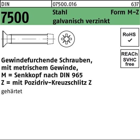 Gewindefurchendeschraube DIN 7500 SEKO PZ MM 3x20-Z Stahl galv.verz. 1000St.