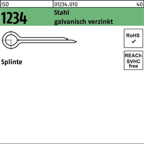 ISO 1234 Splinte Stahl 1 x 8 galvanisch verzinkt gal Zn S 4000 Stk (1/2)