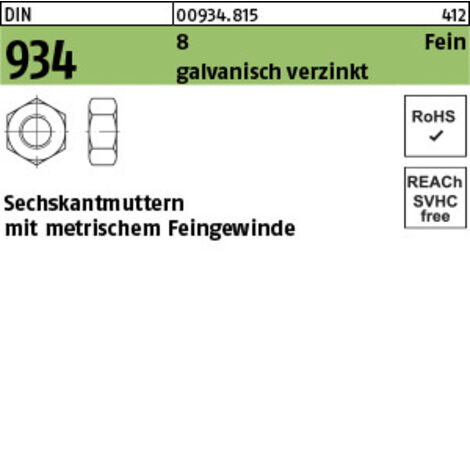 Sechskantmutter DIN 934 M 36 x 1,5 8 galvanisch verzinkt 20 Stück (1/3)