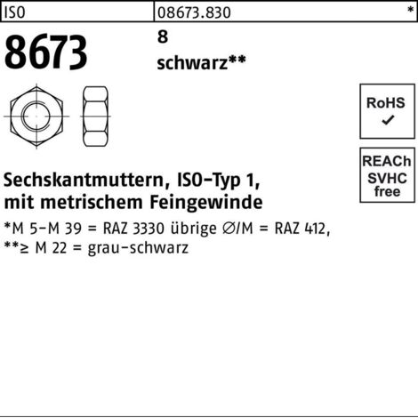 Sechskantmutter ISO 8673 M 52 x 3 8 schwarz 4 Stück