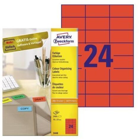 AVERY ZWECKFORM Universaletikett Avery Zweckform 70 x 37 mm (B x H) nicht wieder ablösbar Papier rot 2.400Etik./Pack. (1/5)