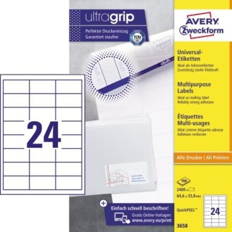 AVERY Zweckform Universaletikett Maße: 64,6 x 33,8 mm (B x H) Werkstoff: Papier (1/5)