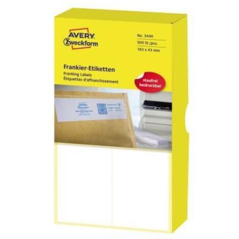 Avery Zweckform 3440 Frankier-Etiketten, 163 x 43 mm, 1 Pack/500 Etiketten, weiß (1/3)