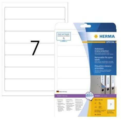HERMA Ordneretiketten A4 weiß 192x38 mm ablösb. opak 175 St. (10155) (1/5)