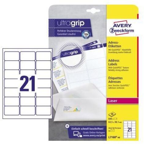 ZWF Etikett L7160-40 A4 weiß f. Laser 63,5x38,1mm Pa=840St (1/5)