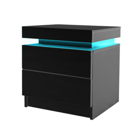 Levede Bedside Tables Side Table 2 Drawers RGB LED High Gloss Nightstand Cabinet (1/5)