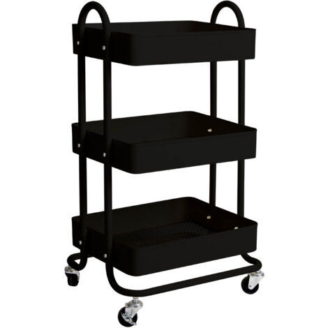 Levede 3 Tiers Kitchen Trolley Cart Steel Storage Rack Shelf Organiser Black