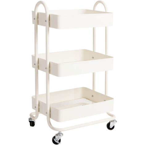 Levede 3 Tiers Kitchen Trolley Cart Steel Storage Rack Shelf Organiser White