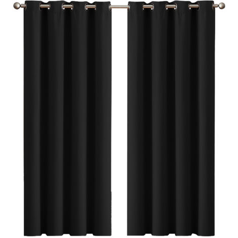 Marlow2x Blockout Curtains Panels 3 Layers Eyelet Room Darkening 167x137cm Black