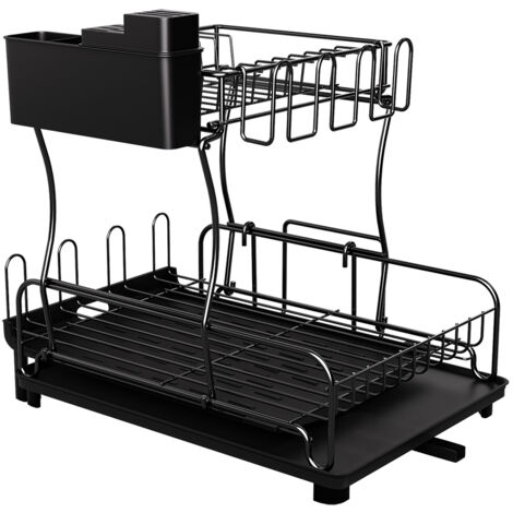 Toque Expandable Dish Drainer Rack 2 Tier Cutlery Plate Holder with ...
