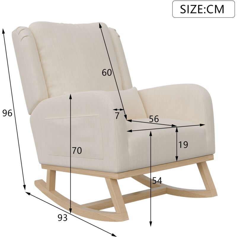 BTM Schaukelstuhl Mit Fußstütze & Lendenkissen - 93 Cm Hoch, Sitz 43 Cm, Aus Gummibaumholz, Mehrfarbig