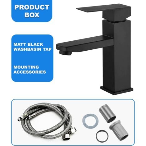 Mezclador de lavabo negro, mezclador de agua fría y caliente de acero inoxidable con flexible, mezclador de baño negro, mezclador de lavabo negro, mezclador de baño negro, mezclador de baño negro