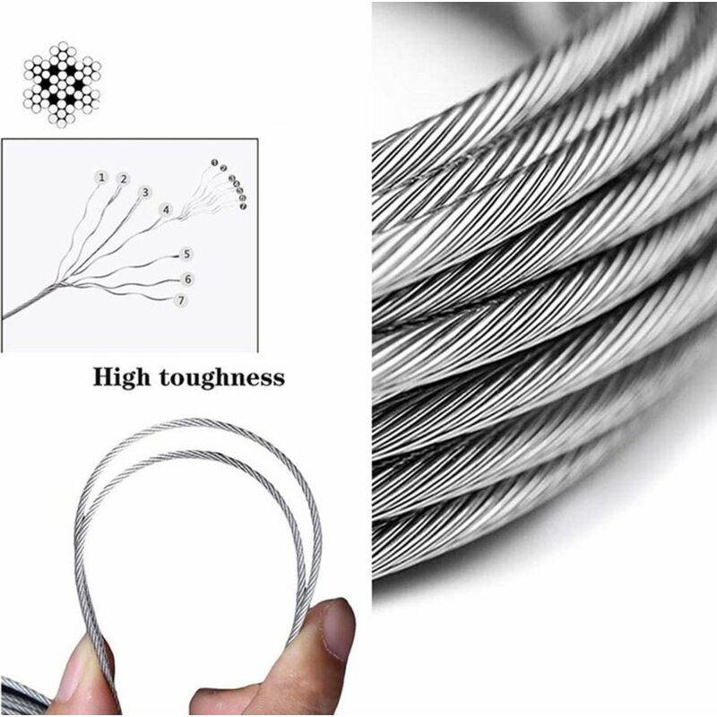 Cavo In Acciaio Inox 3mm X 20m Con Accessori - Rivestito In PVC, Per Sospensioni, Stendibiancheria E Lavori Fai Da Te - Foto 2