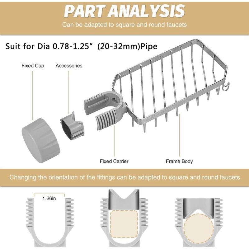 3 Portasapone Per Asta Doccia - Inox, Senza Foratura, Per Diametri 18-27mm, Antiruggine