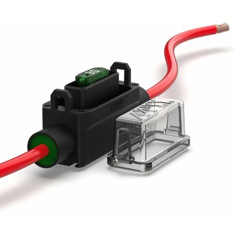 Spritzwassergeschützter Sicherungshalter für miniOTO Kfz-Sicherungen mit 2,5  mm² Kabel rot